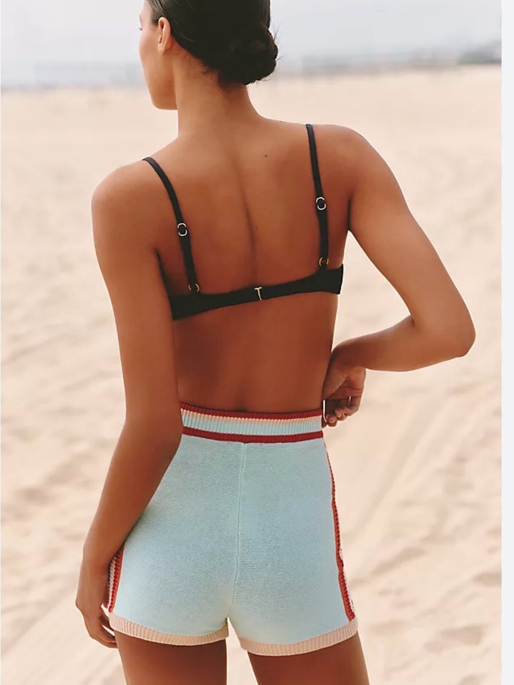 Knit High-Waist Mini Shorts in Mint with Red Trim - Picture 8 of 8